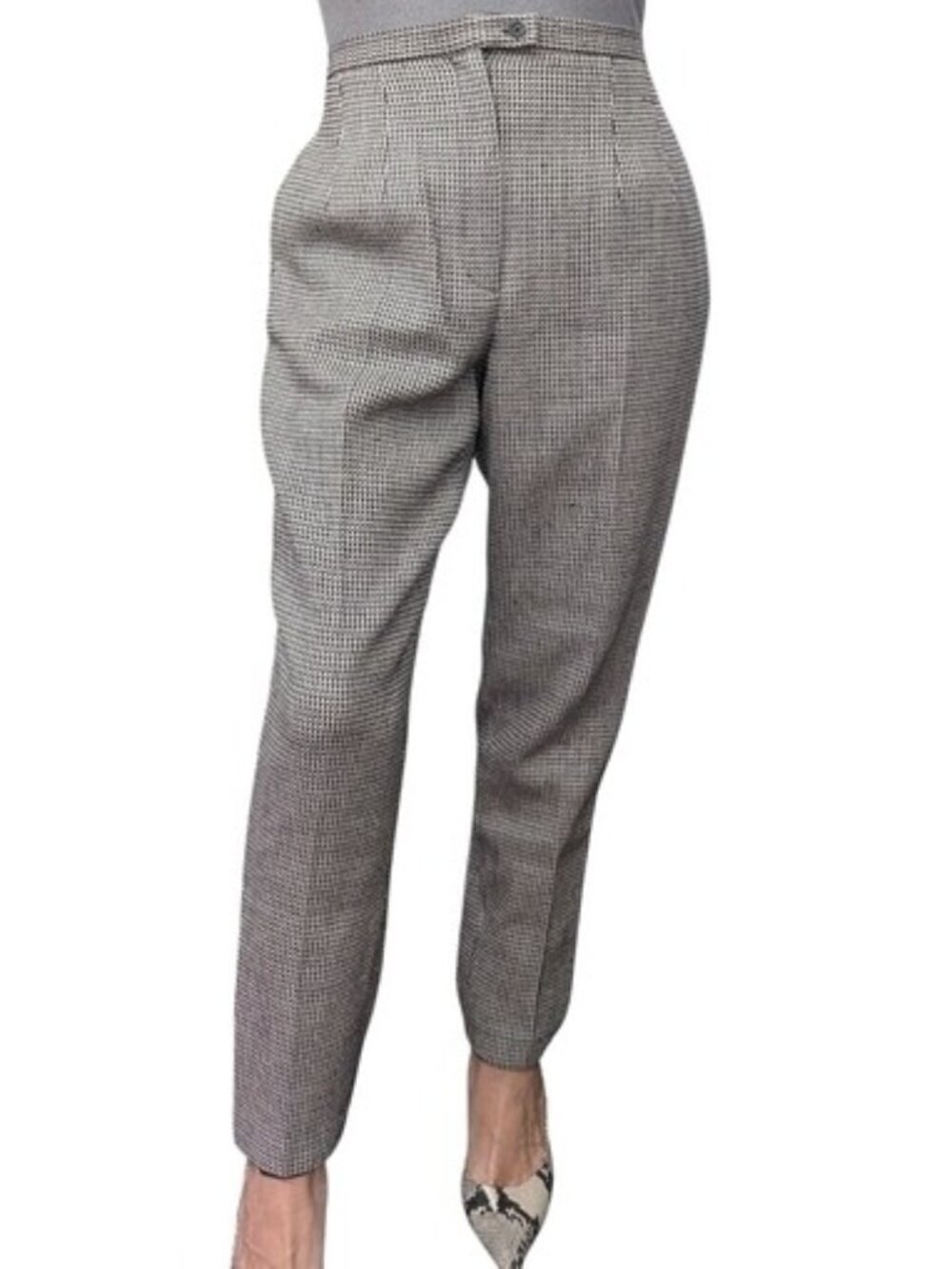 Vintage 90s Harve Benard 100% Wool Houndstooth Pleated Tapered Trousers 4P
